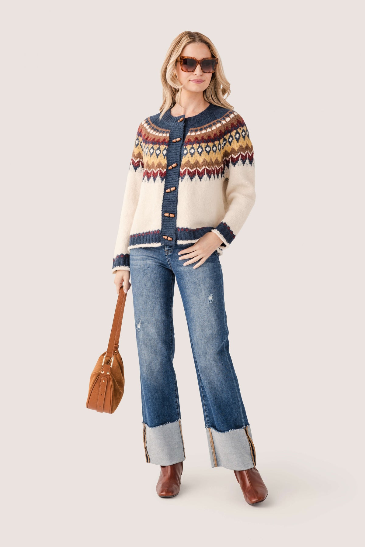 Risen Scout large-cuffed jeans, dark blue denim with contrast light cuff panels