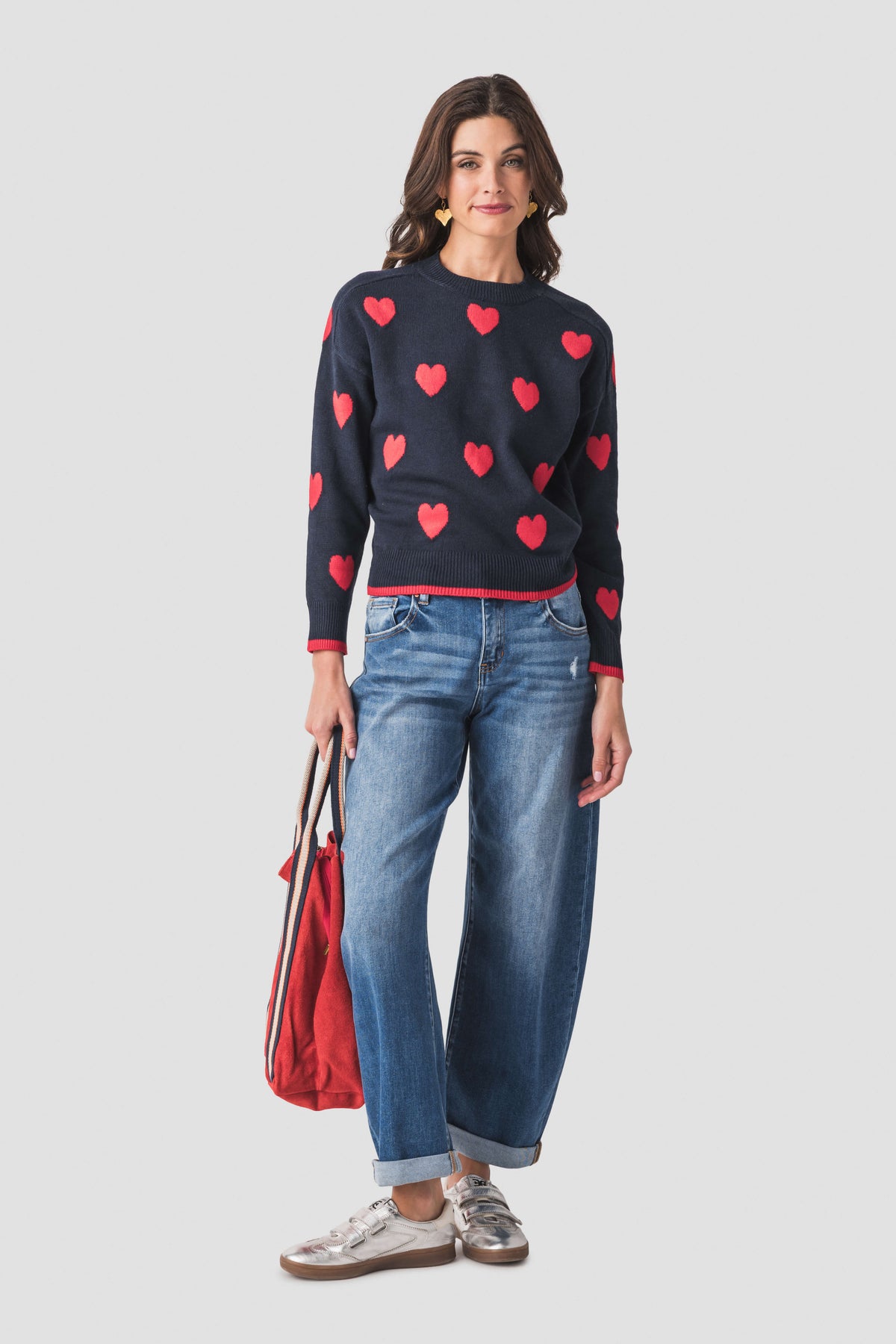 Risen Juliet mid-rise barrel jeans, dark blue wash, relaxed wide leg with rolled cuff