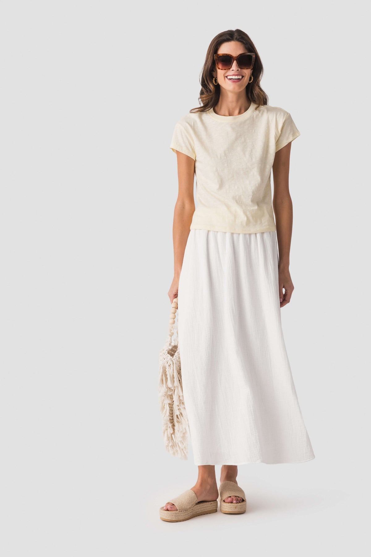 Women’s modern slub tee, short-sleeve crew neck, cream front view