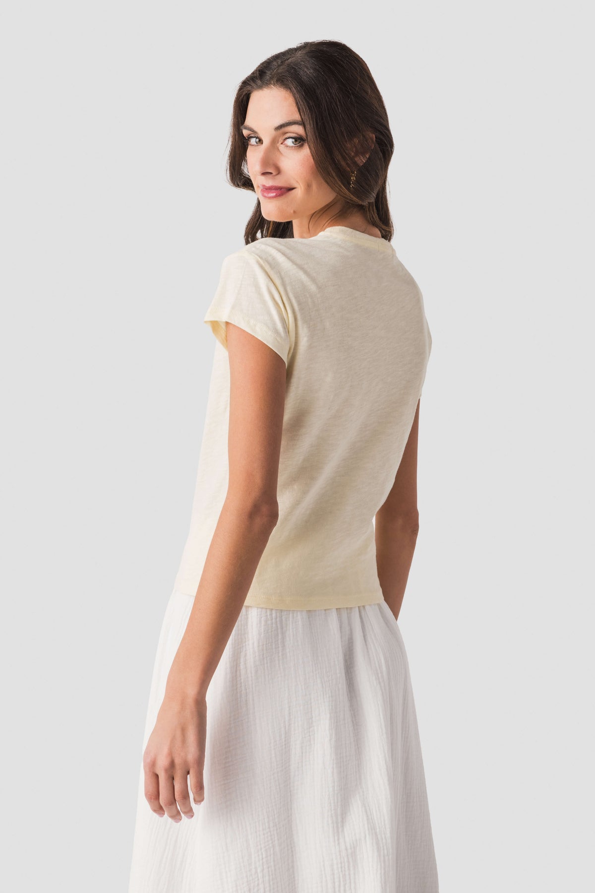 Women’s modern slub tee, short-sleeve crew neck, cream back view