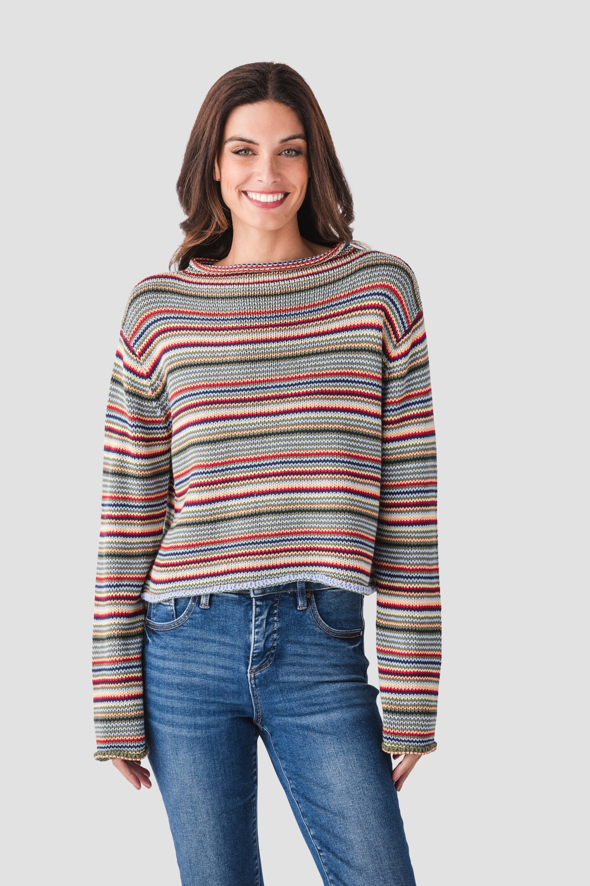 Multicolor striped rollneck sweater, relaxed fit with long sleeves