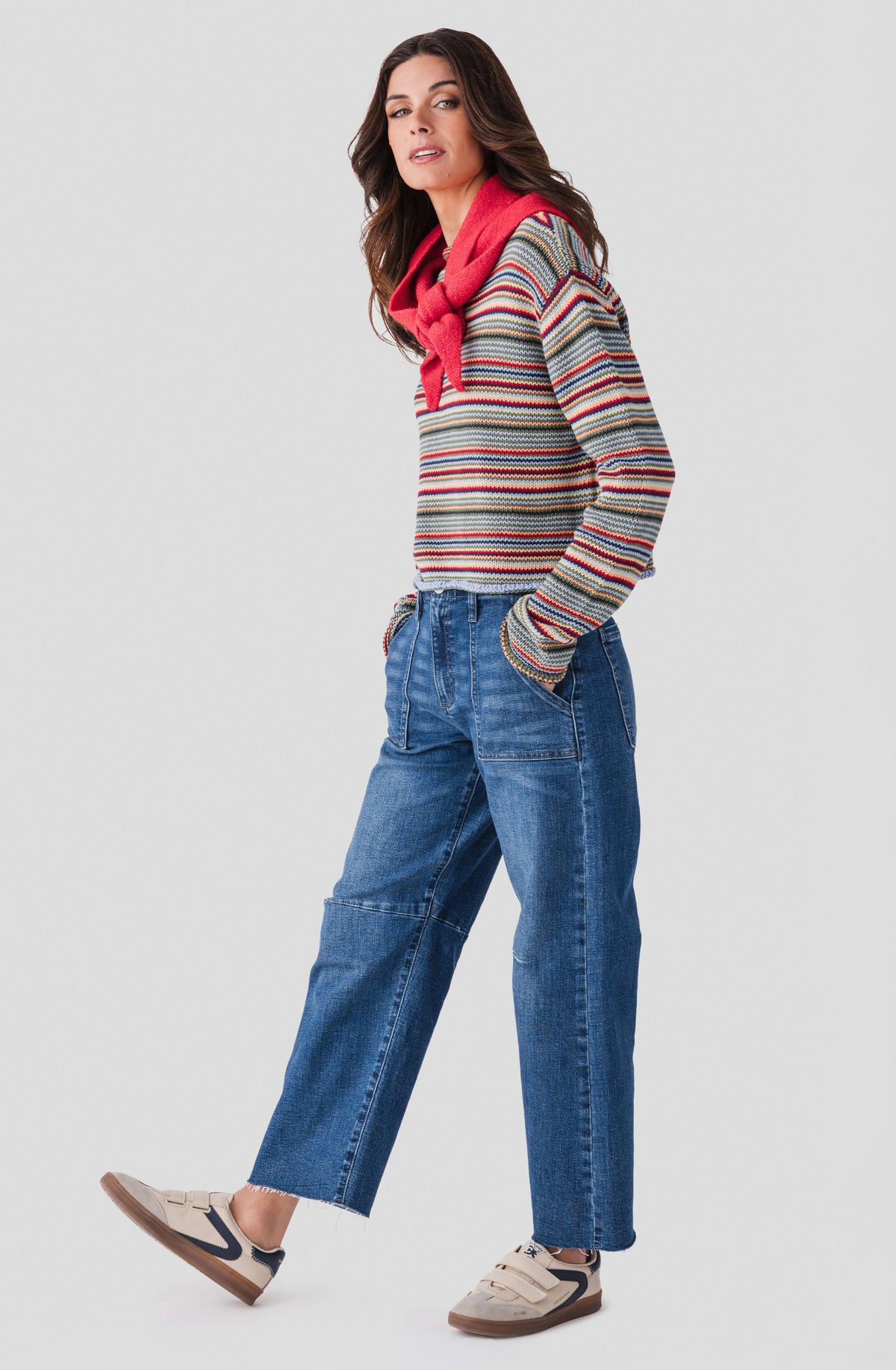 Multicolor striped rollneck sweater with long sleeves and ribbed neckline