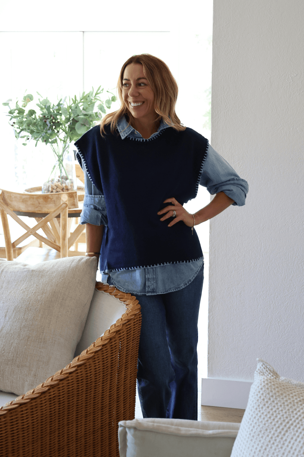 &Merci Cap Sleeve Blanket Stitch Sweater
