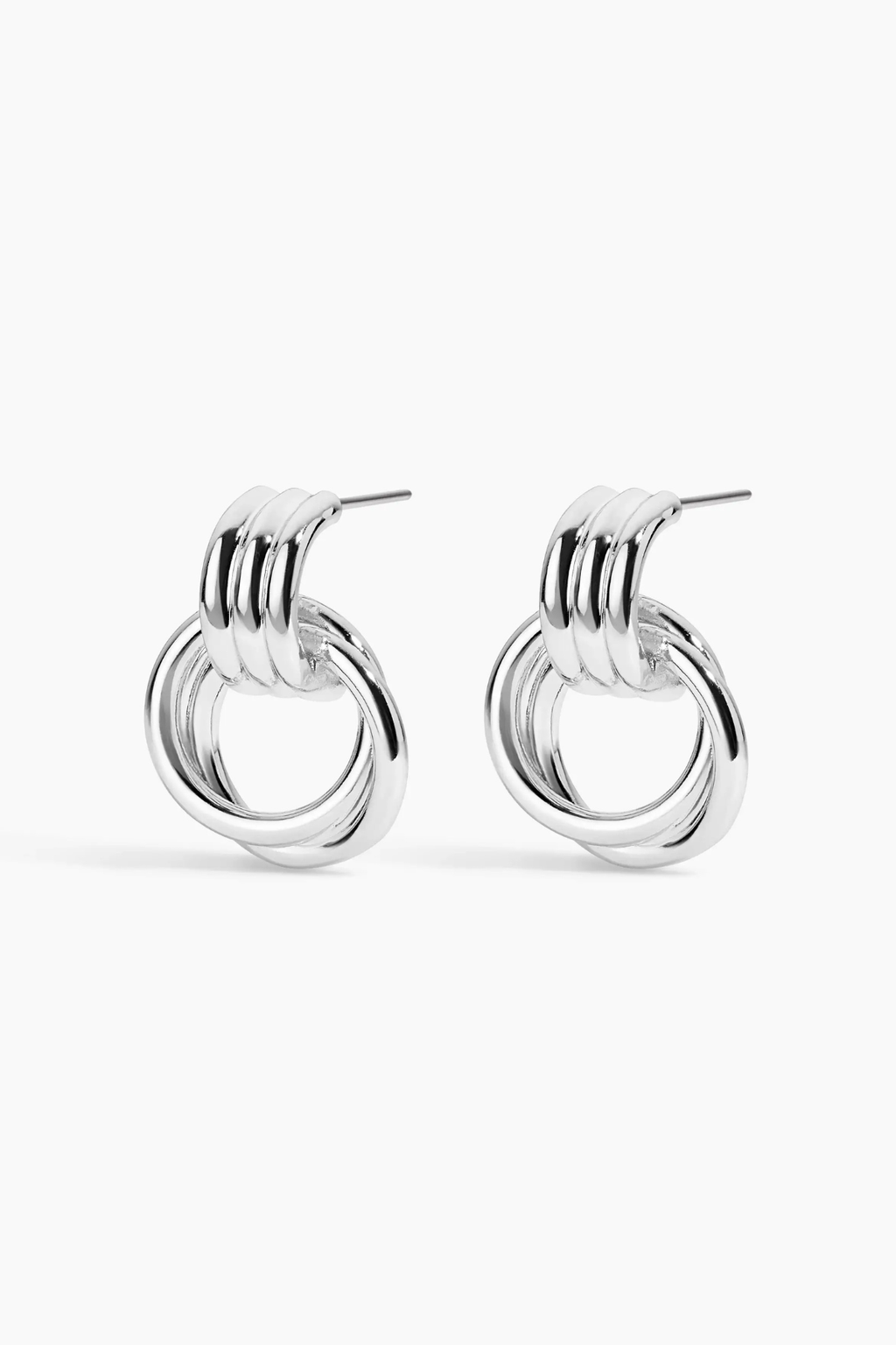 Silver mini knocker hoop earrings with ridged top and circular ring