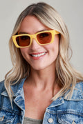 I-Sea Sonic sunglasses with yellow square frames and amber tinted lenses