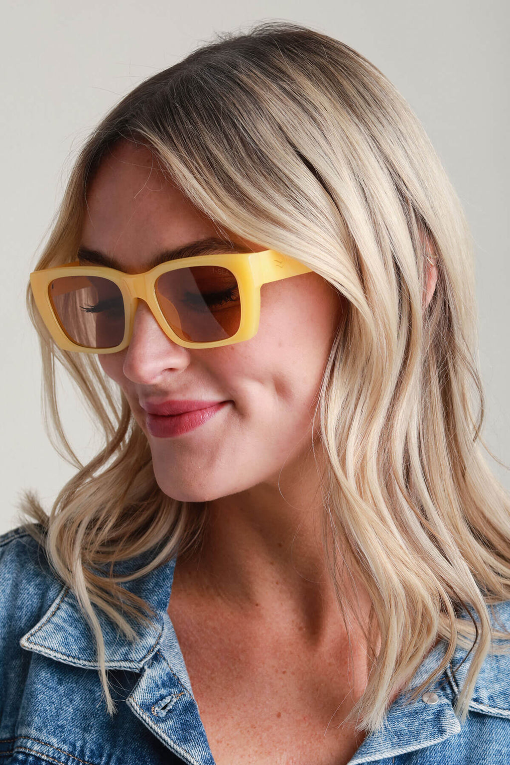 I-Sea Sonic sunglasses with yellow thick frames and amber tinted lenses